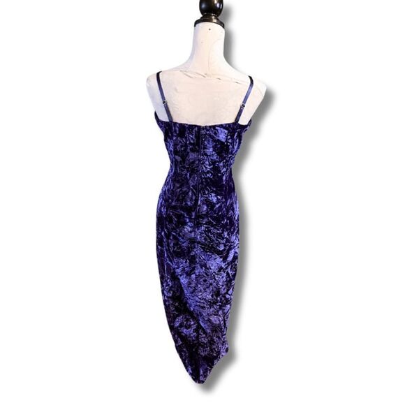 90s Vintage Crushed Velvet Evening Gown in Deep Indigo Blue/Purple, Size L - Picture 3 of 11